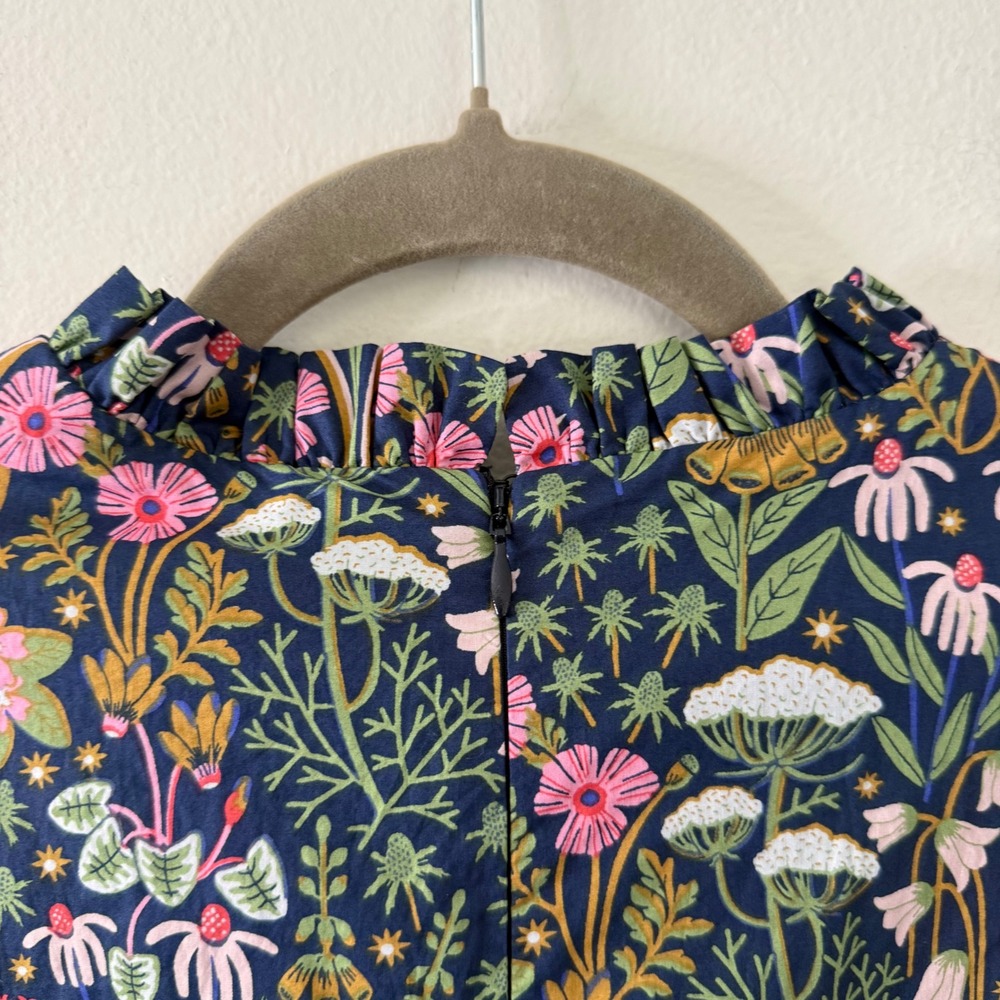 Boden Botanical Floral Tiered Midi Dress Navy Blue Ruffled Puff Sleeve US 14R - Picture 7 of 10